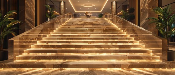 Luxurious ascent, a grand staircase that visually represents financial success and ambitious goals