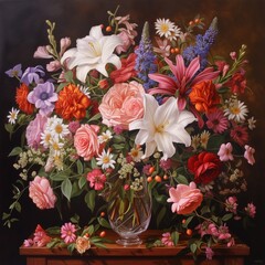 flower arrangement of roses and lilies