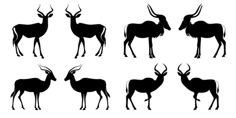 set of antelope, antelope flat design vector illustration. Hand drawn.