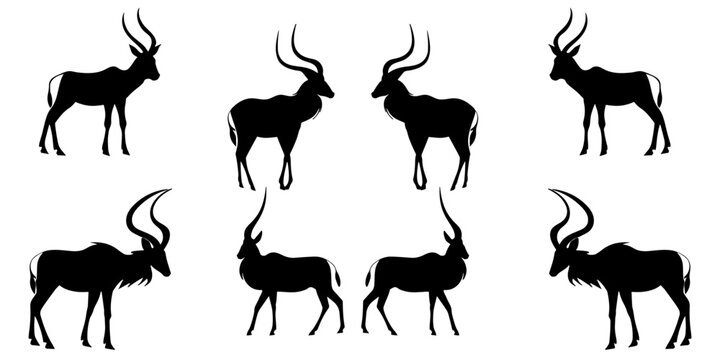 set of antelope, antelope flat design vector illustration. Hand drawn.