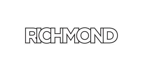 Richmond in the Canada emblem. The design features a geometric style, vector illustration with bold typography in a modern font. The graphic slogan lettering.