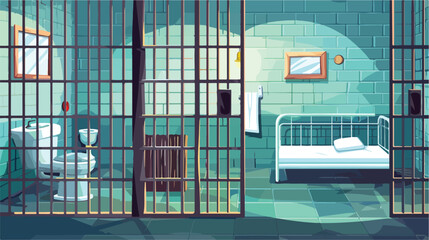 Empty prison jail or detention center room with bed