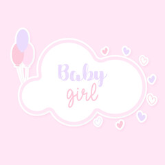 Baby shower invitation card. Baby girl. Greeting, celebration, party, birthday, newborn vector illustration. Banner, poster, template, postcard, decor, paper.