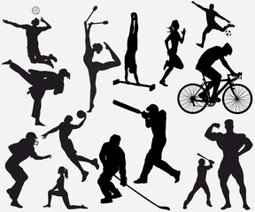 sports athletes collection. Different sports people silhouette.  