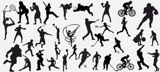 sports athletes collection. Different sports people silhouette.  