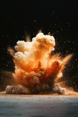 Photorealistic image of a bomb explosion with fragments, clouds of smoke and fire.  Weapon testing.  Explosive, weapon of mass destruction
