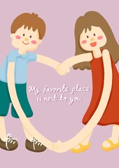 illustration couple card for Valentines day, anniversary and gift. cute cartoon boyfrind and girlfriend.