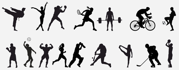 sports athletes collection. Different sports people silhouette.  