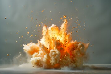 Photorealistic image of a bomb explosion with fragments, clouds of smoke and fire.  Weapon testing.  Explosive, weapon of mass destruction