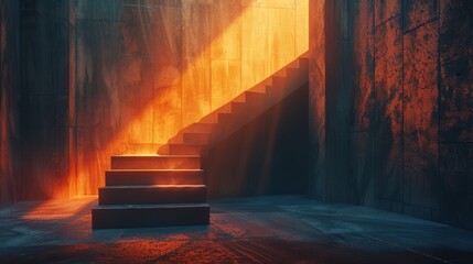 There is a dark place with a bright light at the end of the stairs.