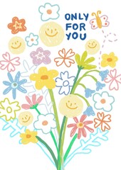 cute tiny colorful flowers and plants card background, illustration card decoration, greeting card.