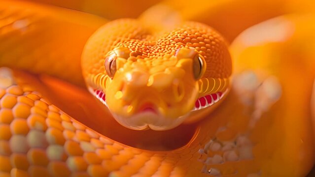 Close-up of a yellow Boga dendrophila snake.