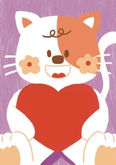a cute cat with heart , illustration valentines card.
