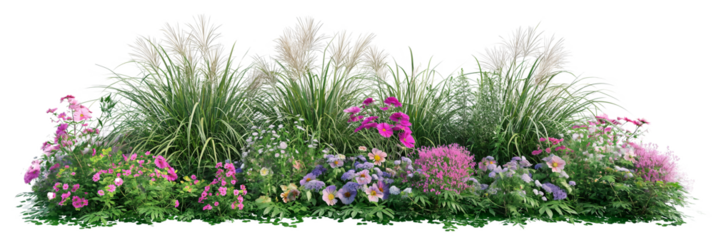 Flower Bed With Flowers And Grass. Isolated Front View. Landscape Design Template. Ai Generative