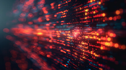 Obraz premium Red and blue digital data streaming on computer screen