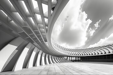 Architectural Vortex: Monochrome Perspective of a Modern Urban Structure