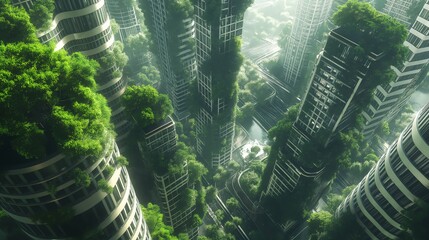 Eco-utopia: high-angle architectural drawing of a green forest city