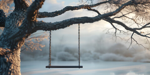 Swing in the forest in summer