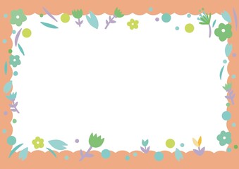 Fototapeta premium cute tiny colorful flowers with leave frame in white background. paper , note , planner , diary and presentation background decoration.