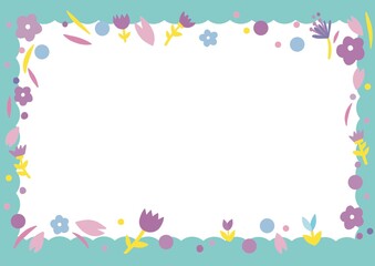cute tiny colorful flowers with leave frame in white background. paper , note , planner , diary and presentation background decoration.