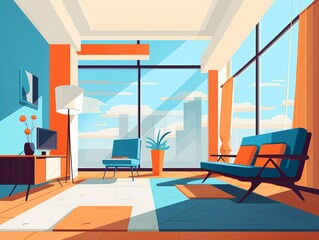 Faux finishes flat design side view Modern theme cartoon drawing Splitcomplementary color scheme