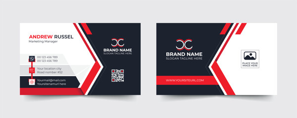 Red modern and creative business card template. Simple clean visiting card design. Luxury and elegant visit card layout. Easy editable business for design with vector illustration.