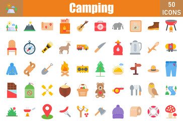 Camping Icons Set. Editable Stroke. Pixel Perfect