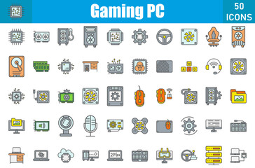 Gaming PC Icons Set. Editable Stroke. Pixel Perfect
