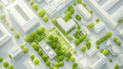 Urban oasis: architectural city plan with verdant trees and neo-academic buildings
