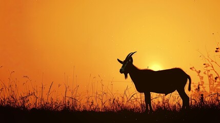 Goat in the grassland at sunset with copy space for text eid ul adha background