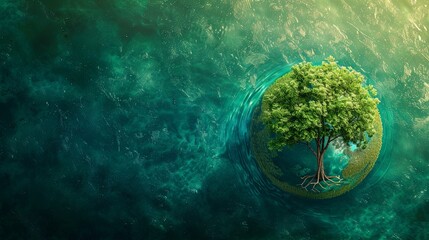 Green tree in the ocean. 3d render of nature background.