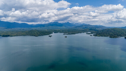 Aerial view of Bukit Batu at Lake Riam Kanan, Banjarbaru, South Kalimantan