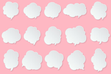 White paper cut speech bubbles, Abstract icon different shapes blank doodle bubbles, banners Template ready for use in web or print design isolated, 3D effect comics message balloon template.