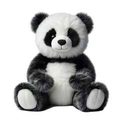 a fur plush stuffed Panda teddy bear, white background, full body