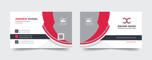 Red modern and creative business card template. Simple clean visiting card design. Luxury and elegant visit card layout. Easy editable business for design with vector illustration.