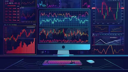 A computer screen with multiple graphs and charts is a great tool for day traders to help them make better decisions.
