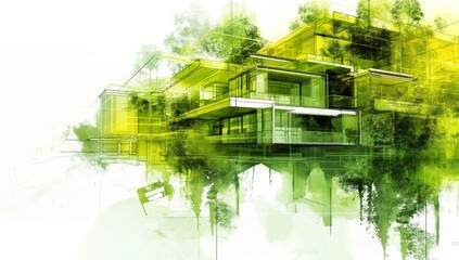 Eco-friendly architecture blueprint - abstract color splash 