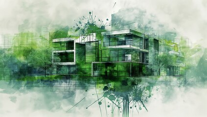 Abstract eco-friendly architecture blueprint - color splash 
