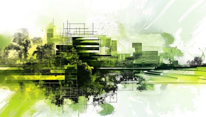 Green architectural vision: sustainable design and modern ink cad illustration