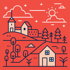 Country landscape icons, vector thin line style design