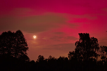 zorza polarna w Polsce i księżyc © Marcin