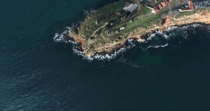 Aerial view of Kaliakra Cape, Bulgaria, Black Sea. Kaliakra is a nature reserve. It sits on the Via Pontica, a major bird migration route from Africa into Eastern and Northern Europe.