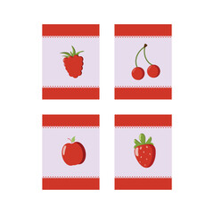 set of fruits and berries, Swedish style labels, isolated