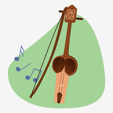 An ancient Turkic stringed bowed instrument, the Kobyz. National musical instrument of Kazakhstan. Vector illustration