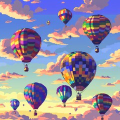 Obraz premium Colorful hot air balloons float through a vibrant sky.