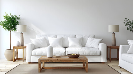 Stylish living room with a white sofa, pillows and a coffee table, Stylish living room with a white sofa, pillows and a coffee table,interior background comfortable white light modern indoor living 

