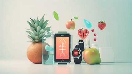 An elegant UHD photo showcasing digital marketing health icons in a line style.