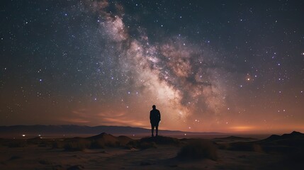 Fototapeta premium The image is a beautiful landscape of a starry night sky. The Milky Way is clearly visible, and the stars are bright and numerous.