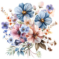 Watercolor floral bouquet, delicate pastel flowers in a vintage and beautiful arrangement