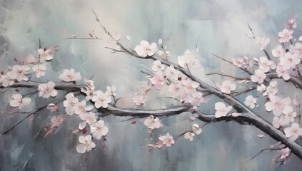 Fototapeta premium Sakura Serenity: Painting Capturing the Grace of a Cherry Blossom Tree in Bloom